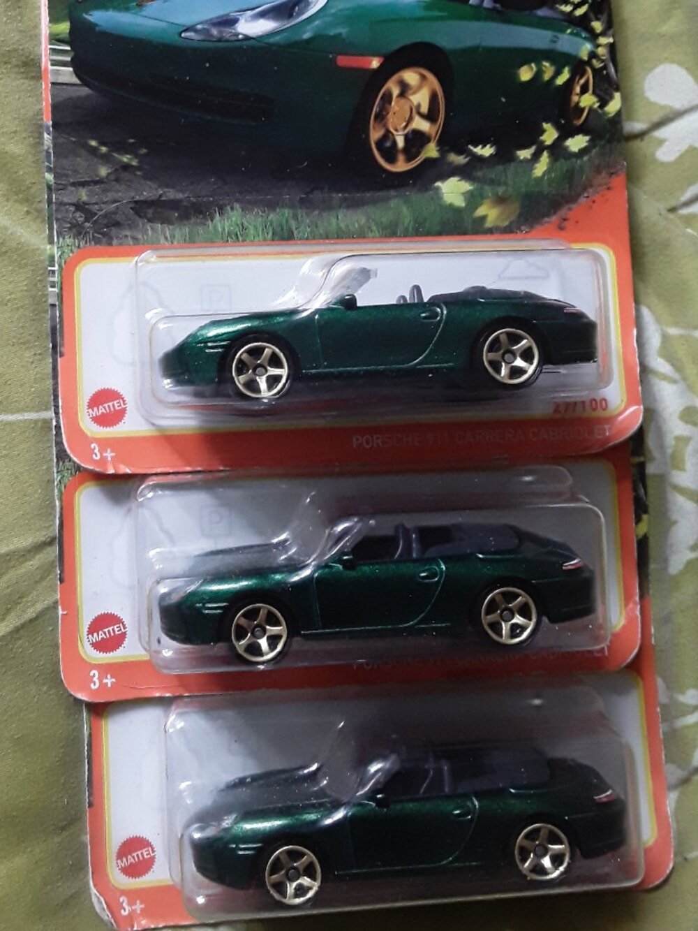 3 PC Hot Wheels Porsche 911 Carrera Cabriolet Green Car